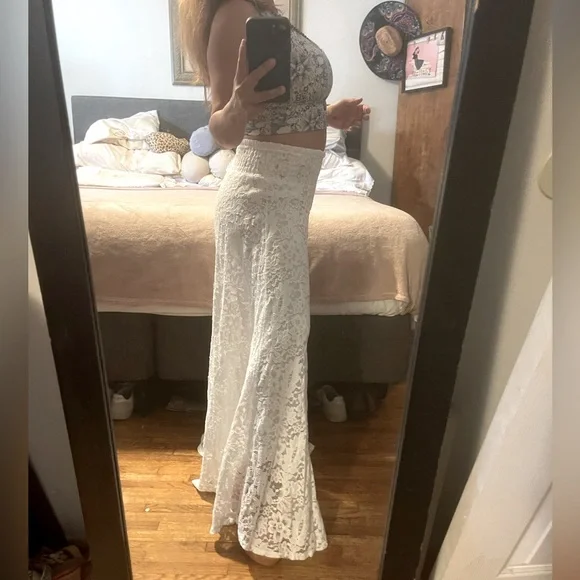 High rise super wide leg Lace pants white Size L - Picture 5 of 17